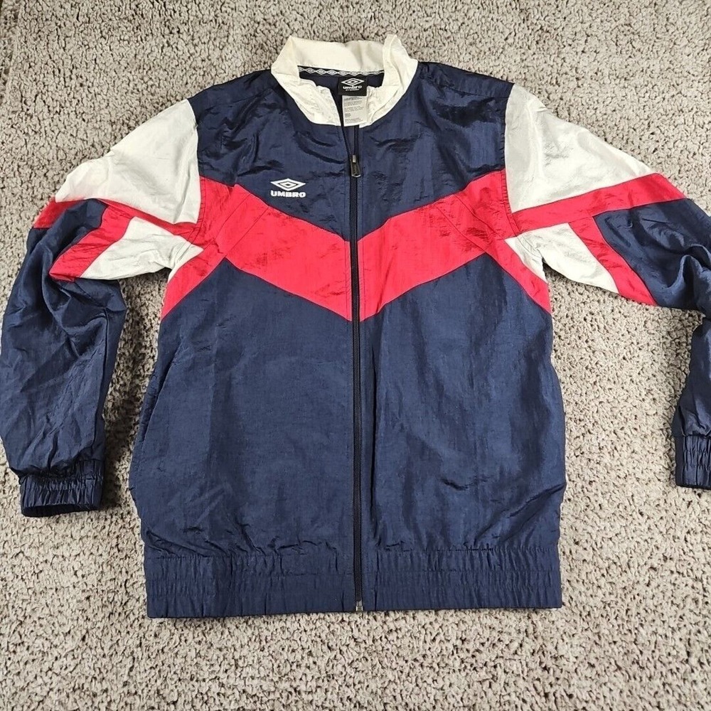 90's Umbro Track Jacket Sports Full-Zip Men's Sz M Colorblock Red Wht Blue